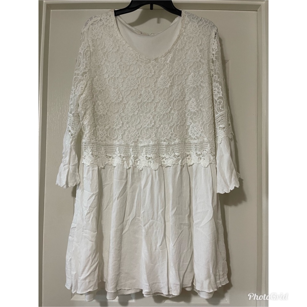 Indigo Soul BOHO White Lace and Crochet Dress 2XL